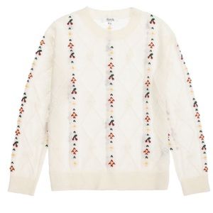 NWT Bonpoint embroidered wool blend cream sweater size 8
